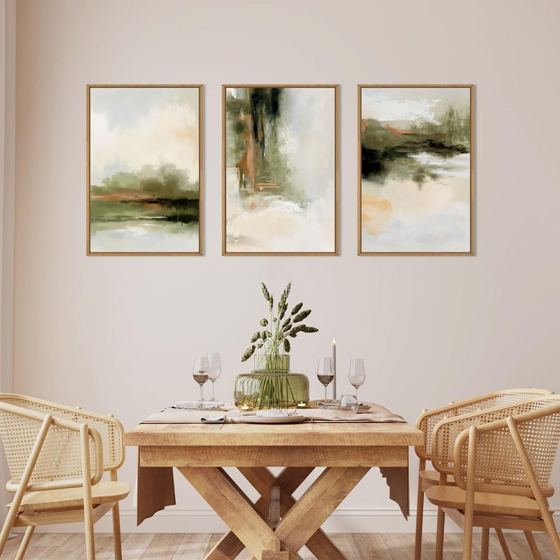 KAIRNE Green Abstract Neutral Framed Canvas Wall Art Set, Modern Watercolor Shapes Wall Decor, Minimalist Pastel Wall Painting, Brown, Gray Tan for Living Room, Bedroom, Office 24x36 Inch - Image 4