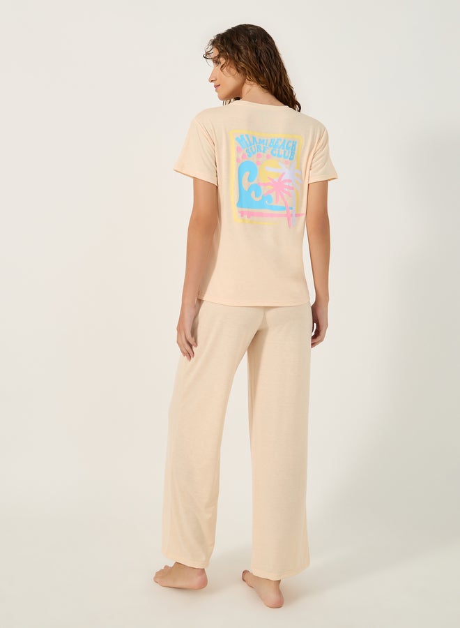 Styli Graphic Print Round Neck T-Shirt and Pyjama Set  - Image 1