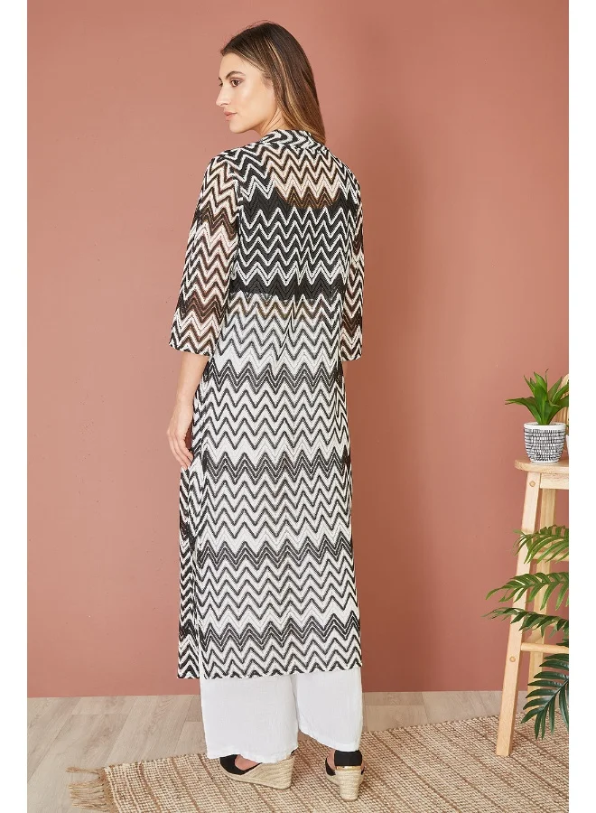 Yumi Zig Zag Crochet Long Knitted Kimono