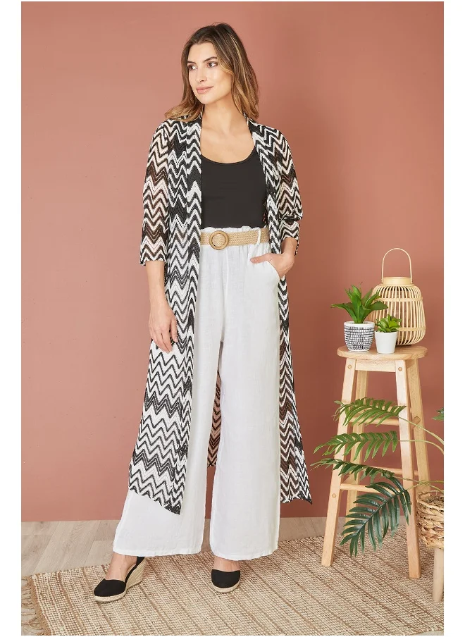 يامي Zig Zag Crochet Long Knitted Kimono