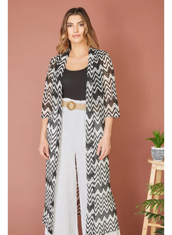 Yumi Zig Zag Crochet Long Knitted Kimono