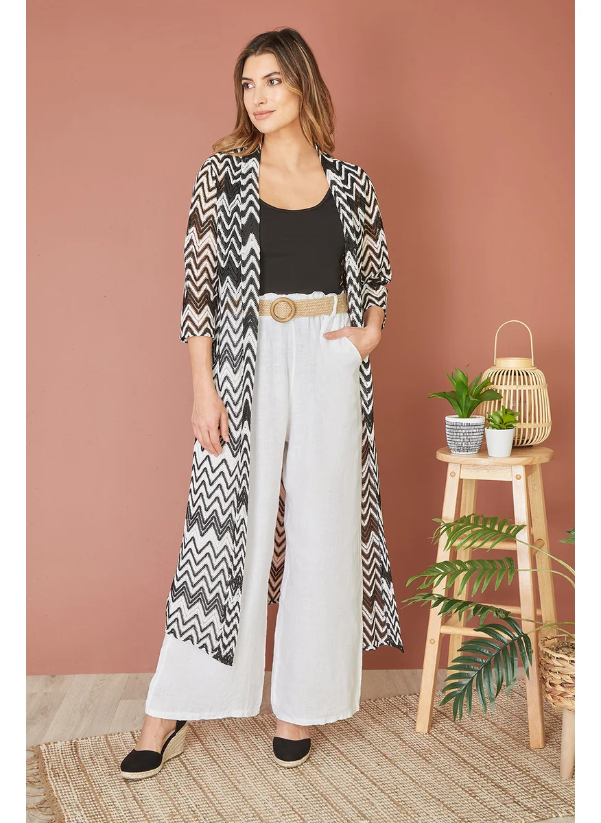 يامي Zig Zag Crochet Long Knitted Kimono