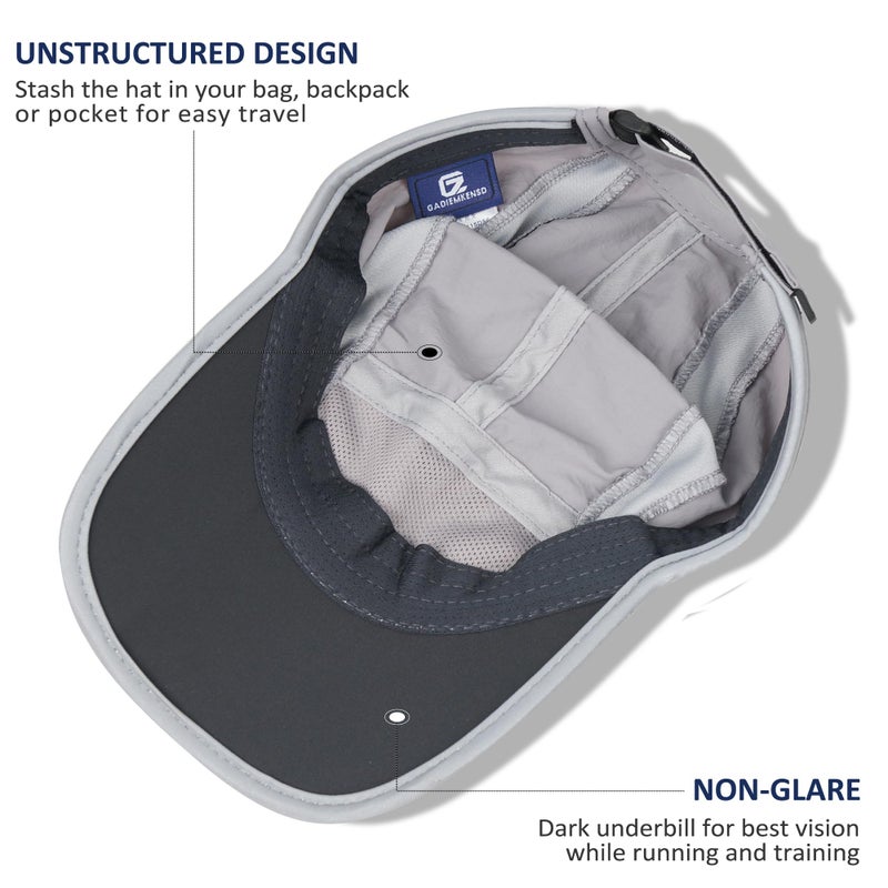 GADIEMKENSD Baseball Cap Nylon Running Cap Outdoor Sports Hat for Men Woman Adjustable Quick Drying Reflective Foldable 50+ UPF Inhibit UV Mesh Race Performance Lightweight Water Repellency Light Grey - Image 4