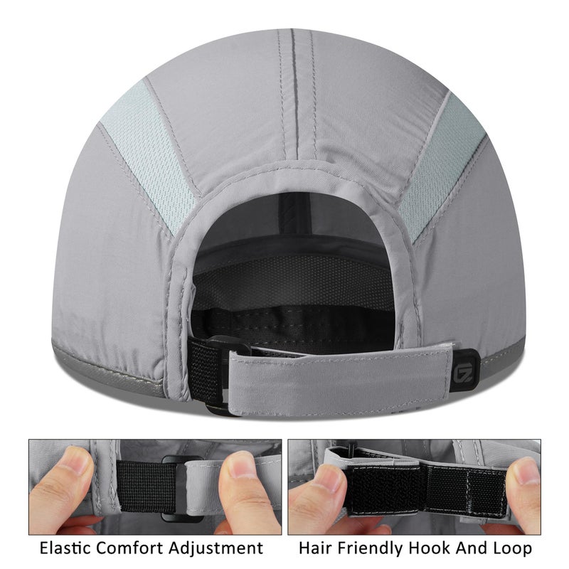 GADIEMKENSD Baseball Cap Nylon Running Cap Outdoor Sports Hat for Men Woman Adjustable Quick Drying Reflective Foldable 50+ UPF Inhibit UV Mesh Race Performance Lightweight Water Repellency Light Grey - Image 3