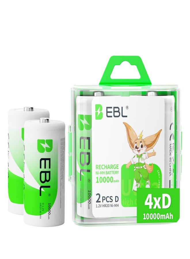 EBL D Cell Batteries 10,000mAh Ultra Pro Ni-MH Rechargeable D Batteries, 4-Pack - Image 1