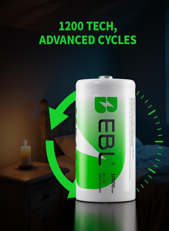 EBL D Cell Batteries 10,000mAh Ultra Pro Ni-MH Rechargeable D Batteries, 4-Pack - Image 4