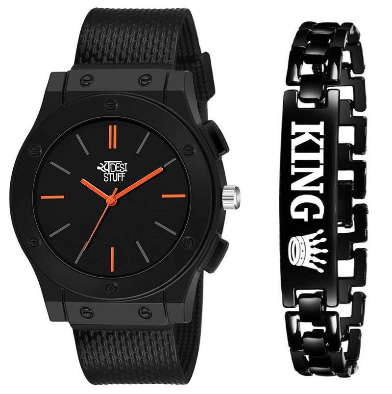 SWADESI STUFF Silicone Braacelet Watch Combo Analog Men Watch (Black Dial Black Colored Strap), Black Band - Image 1