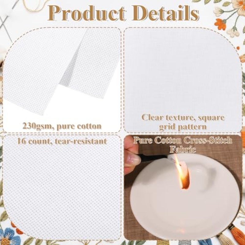 16 Count Aida Cloth Cross Stitch, White Cross Stitch Fabric, Classic Reserve Cross-Stitch Aida Cloth White Cross-Stitch Canvas for Embroidery, 39 inch by 62 inch - Image 4
