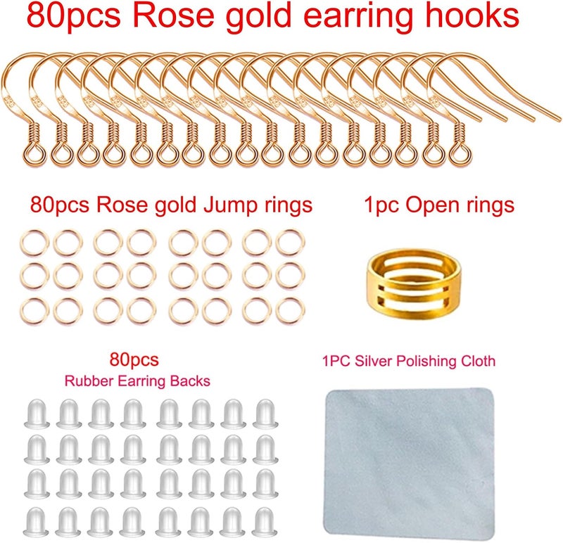 DIYEAR Rose Gold Earring Hooks, 240Pcs Earrings Making Kit with Hypoallergenic Ear Hooks, Jump Rings and Clear Rubber Earring Backs for DIY Jewelry Making - Image 2