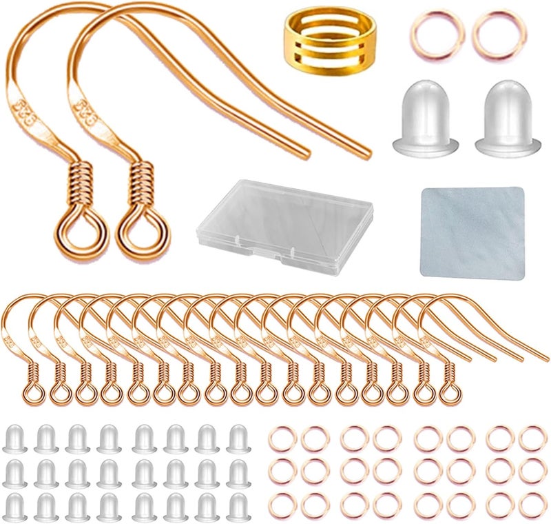 DIYEAR Rose Gold Earring Hooks, 240Pcs Earrings Making Kit with Hypoallergenic Ear Hooks, Jump Rings and Clear Rubber Earring Backs for DIY Jewelry Making - Image 1