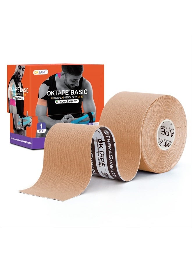 OK TAPE Kinesiology Tape, Basic Original Cotton Elastic Athletic Tape for Support and Recovery, Sports Tape Therapeutic Pain Relief, 2in×16.4ft Uncut Roll - Beige - Image 1