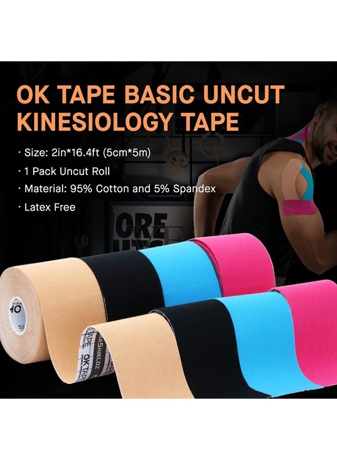 OK TAPE Kinesiology Tape, Basic Original Cotton Elastic Athletic Tape for Support and Recovery, Sports Tape Therapeutic Pain Relief, 2in×16.4ft Uncut Roll - Beige - Image 3