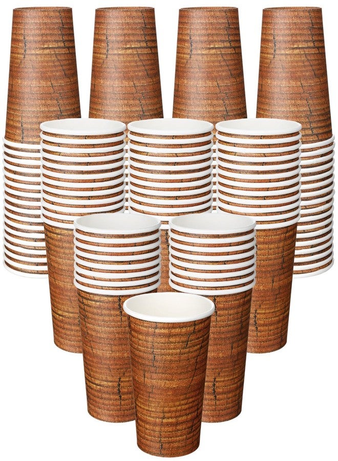Maxcheck 100 Pcs 9 oz Wood Disposable Cups Brown Western Paper Coffee Cups Rustic Western Themed Party Supplies for Vintage Woodland Farmhouse Birthday Camping Baby Shower Party - Image 1