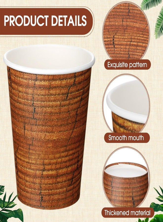 Maxcheck 100 Pcs 9 oz Wood Disposable Cups Brown Western Paper Coffee Cups Rustic Western Themed Party Supplies for Vintage Woodland Farmhouse Birthday Camping Baby Shower Party - Image 2