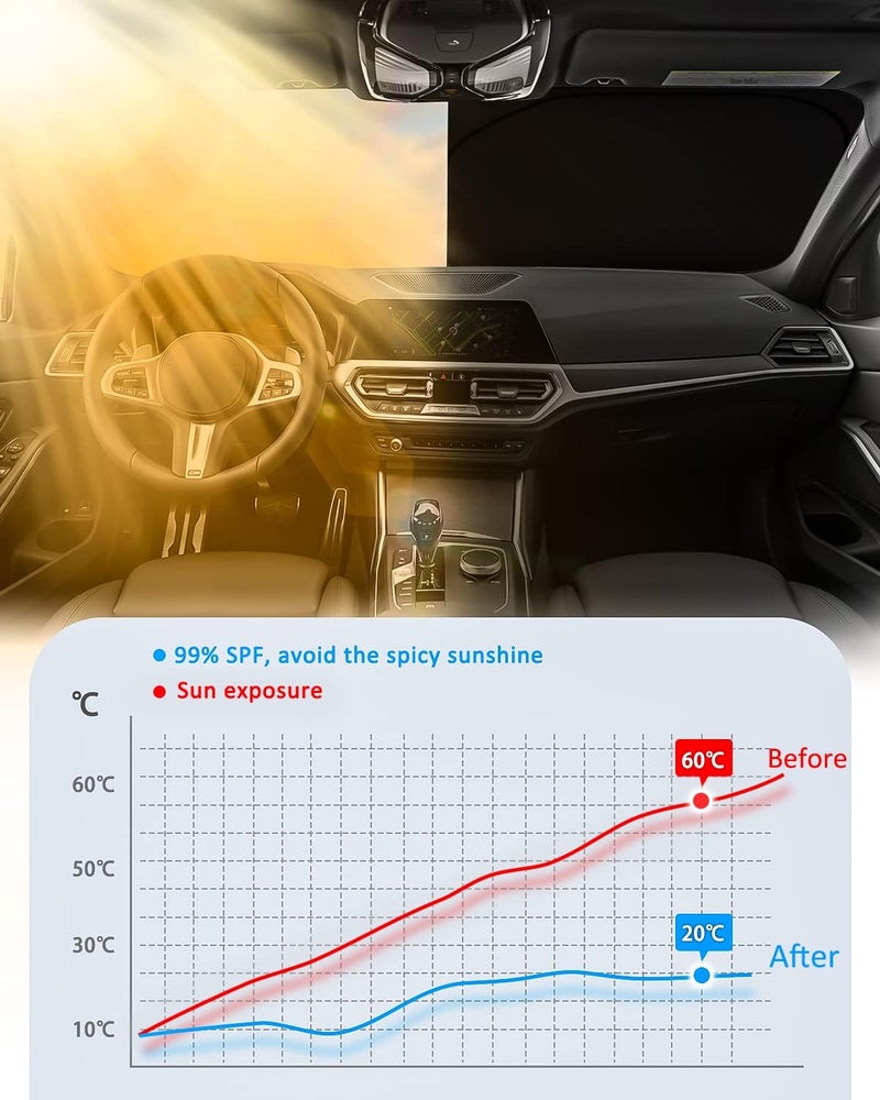 Bestview Windshield Sun Shade Compatible with GMC Sierra 1500 2500 3500 2019 2020 2021 2022 2023, Foldable Reflective Sun Visor Protector, Upgraded 5 Layers 240T Material - Image 4