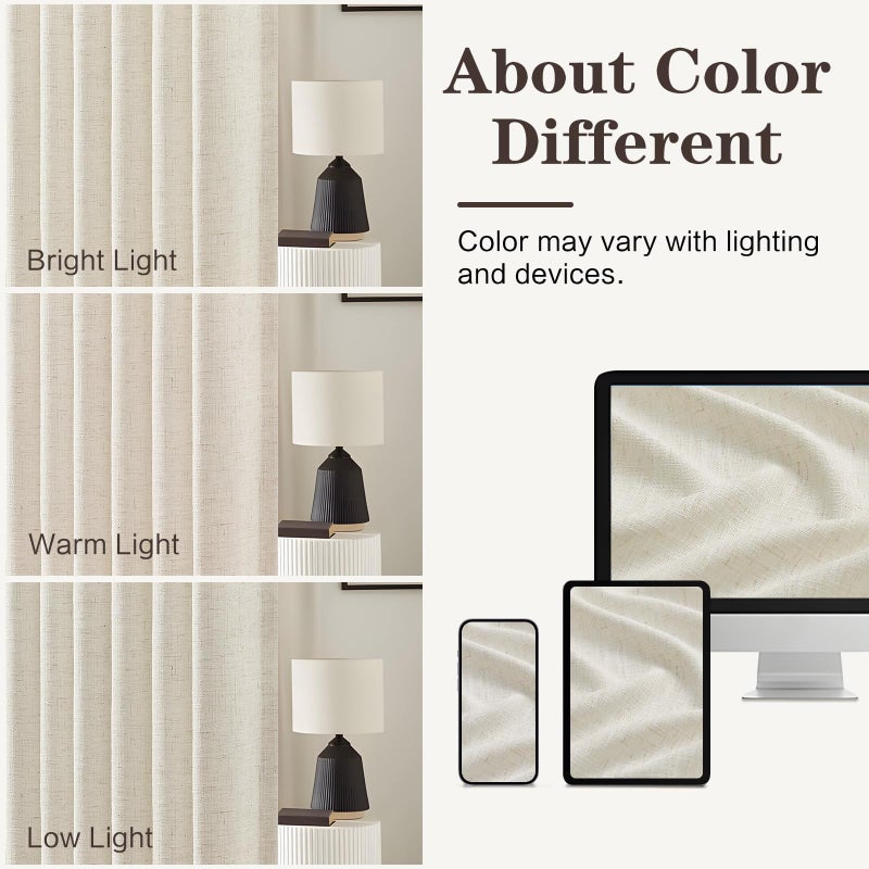 YZ HOME Pinch Pleated Linen Curtains 96 Inches Long for Living Room, Natural Light Filtering Pleat Drapes Textured Thick Floor to Ceiling Semi-Sheer Window Curtain with Hooks for Bedroom Farmhouse, 2 Panels - Image 5
