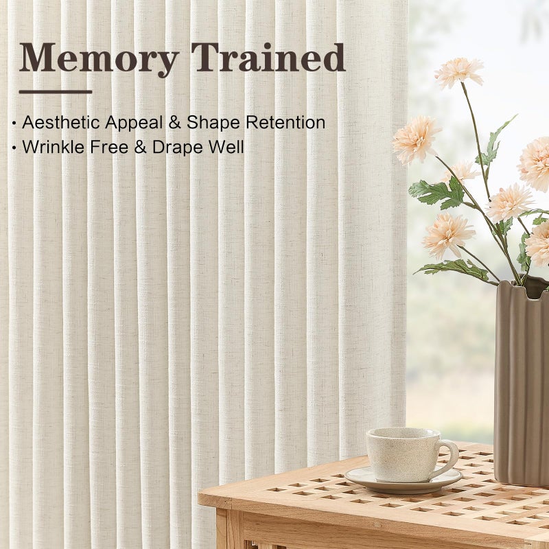 YZ HOME Pinch Pleated Linen Curtains 96 Inches Long for Living Room, Natural Light Filtering Pleat Drapes Textured Thick Floor to Ceiling Semi-Sheer Window Curtain with Hooks for Bedroom Farmhouse, 2 Panels - Image 3
