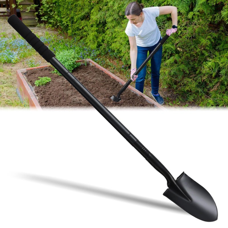 ABtool Small Shovels for Digging, Garden Spade Shovel Beach Shovels with 43.3in Handle,Heavy Duty Portable Metal Shovel for Gardening Camping Trenching Digging Landscaping,Off-Road Use, Black - Image 1
