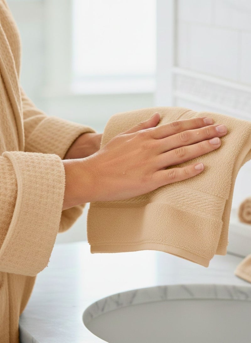 1Chase Set of 12- 100% Cotton Luxury Face Towel. Soft and Absorbent Towel Set - Perfect for Bathroom, Gym, and Spa, Beige, 33x33CM - Image 2