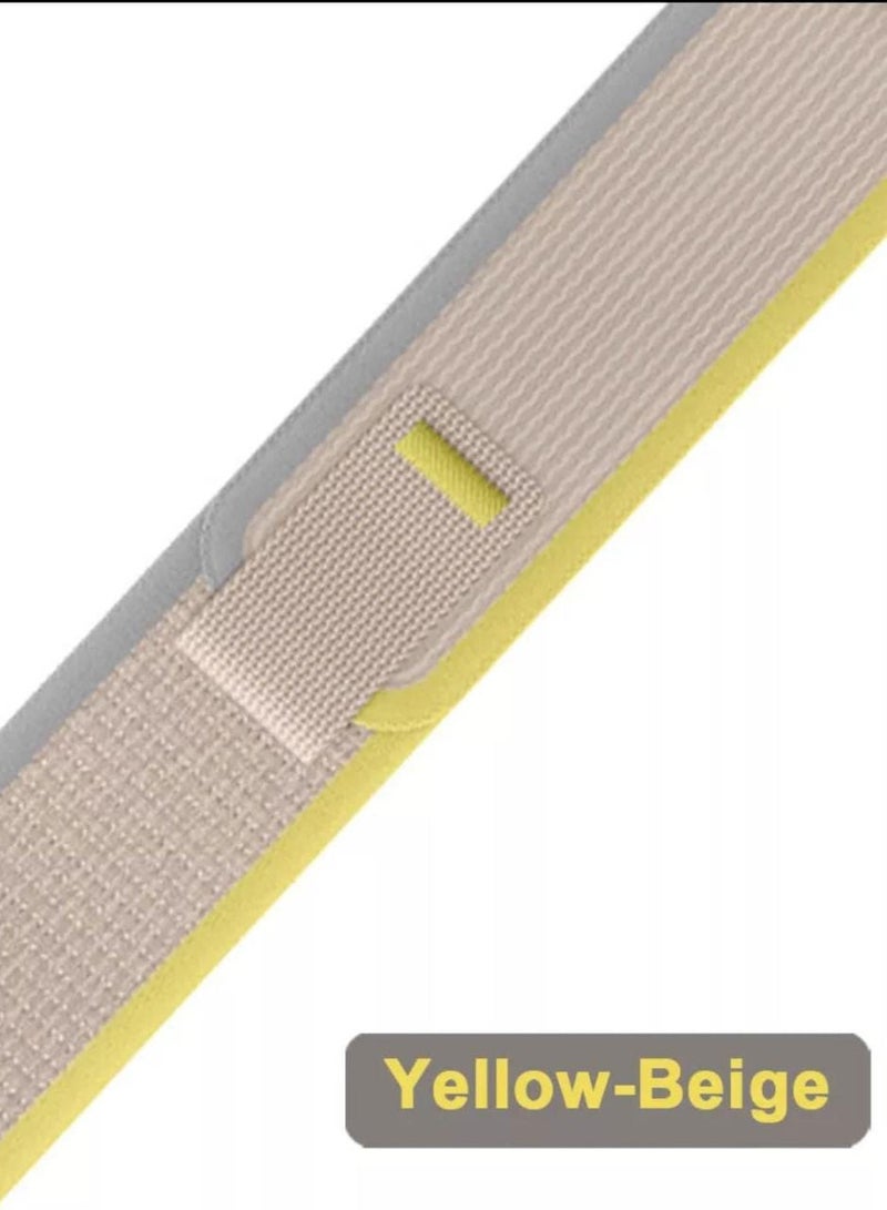 حزام ساعة ابل من القماش المطاطي لون بيج مع اصفر مقاس 45 - Image 3