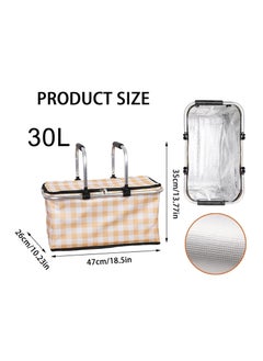 Rightsure Insulated Picnic Basket, 30L Large Portable Collapsible Cooler Bag Grocery Bag Shopping Basket with Aluminium Handles for Shopping, Travel, Camping (Yellow)  - Image 2