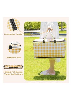 Rightsure Insulated Picnic Basket, 30L Large Portable Collapsible Cooler Bag Grocery Bag Shopping Basket with Aluminium Handles for Shopping, Travel, Camping (Yellow)  - Image 4