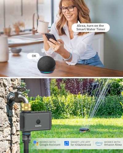 Insoma WiFi Water Timer Brass Inlet, 2.4GHz Smart Sprinkler Timers, 1 Zone Hose Timer with WiFi Hub, Voice/App Control with Alexa & Google Assistant, Auto/Manual Watering, Rain Delay, for Garden, Yard, Lawn - Image 3