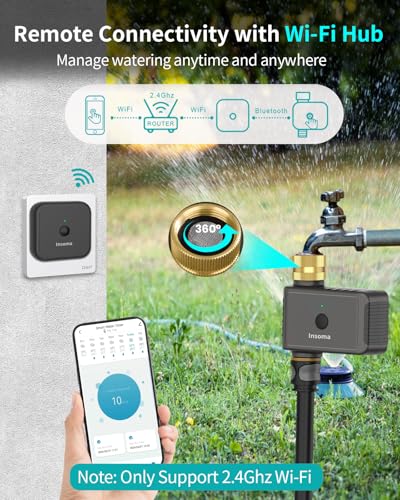 Insoma WiFi Water Timer Brass Inlet, 2.4GHz Smart Sprinkler Timers, 1 Zone Hose Timer with WiFi Hub, Voice/App Control with Alexa & Google Assistant, Auto/Manual Watering, Rain Delay, for Garden, Yard, Lawn - Image 2
