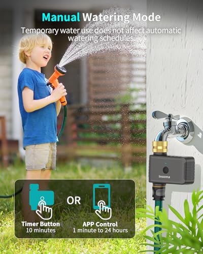 Insoma WiFi Water Timer Brass Inlet, 2.4GHz Smart Sprinkler Timers, 1 Zone Hose Timer with WiFi Hub, Voice/App Control with Alexa & Google Assistant, Auto/Manual Watering, Rain Delay, for Garden, Yard, Lawn - Image 5