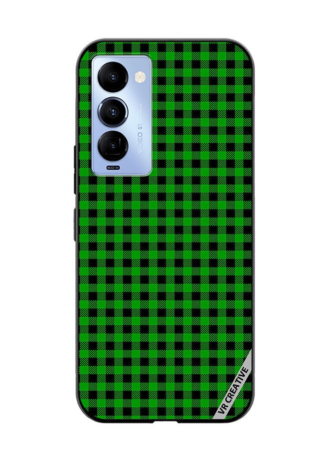 VR CREATIVE Protective Case Cover For Tecno Camon 18/18 P Green And Black Buffalo Plaid Texture Checkered Seamless Pattern Design Multicolour - Image 1
