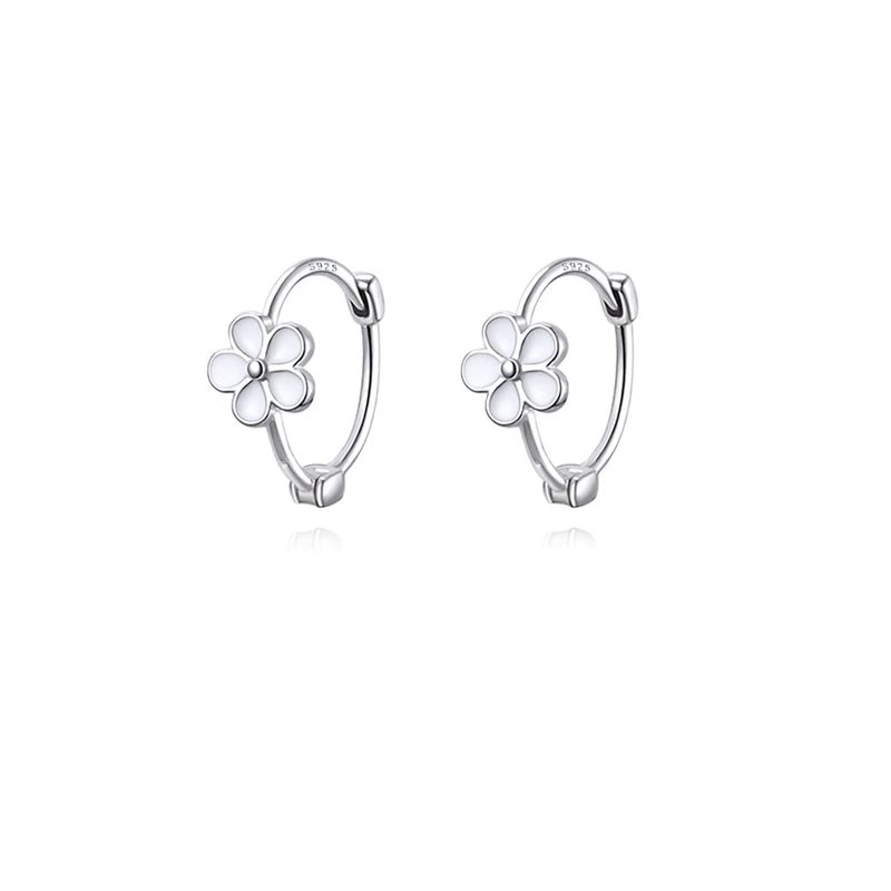 Reffeer Solid 925 Sterling Silver Flower Hoop Earrings Huggie for Women Teen Girls Daisy Hoop Earrings Cartilage Helix Earrings (A-Silver) - Image 1