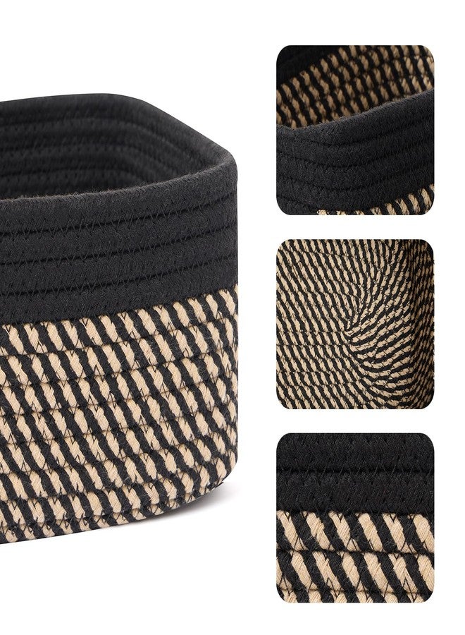 MiniArk Small Storage Baskets for Organizing | Closet Organizer Bins | Shelf Toy Basket | Woven Rope Baskets | Cube Decorative Box | Shallow Basket | 11.5x7.5x4.7” | 3 Packs Black Brown - Image 2