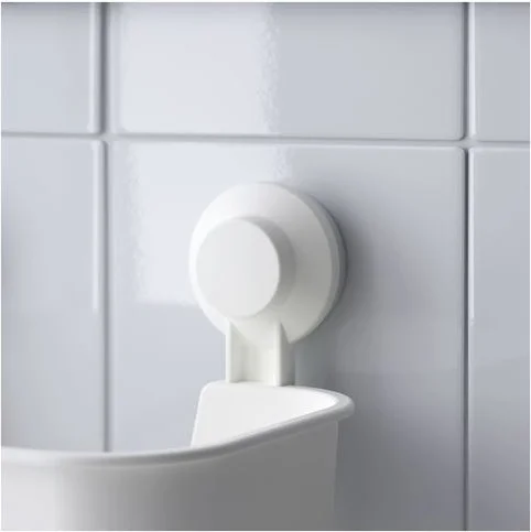 أيكيا White Shower Basket Square Bathroom Shelf Basket with Suction Cup