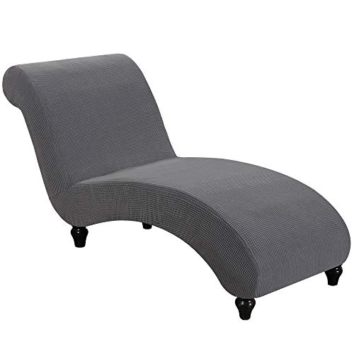 FantasDecor Chaise Lounge Cover Stretch Armless Chair Slipcover for Living Room Indoor Bedroom Soft Jacquard Fabric Machine Washable, Grey - Image 1