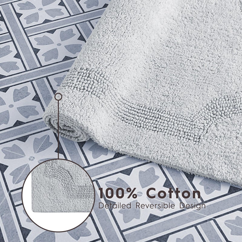 Laura Ashley - Reversible Cotton Bath Mat, Premium Bathroom DÃ©cor, Machine Washable Bathroom Rug, Highly Absorbent, 21"x34", Light Grey - Image 5