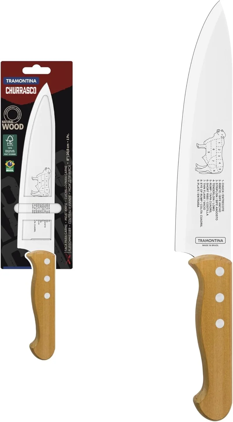 ترامونتينا 8-Inch Meat Knife Dynamic with Natural Wood Handle