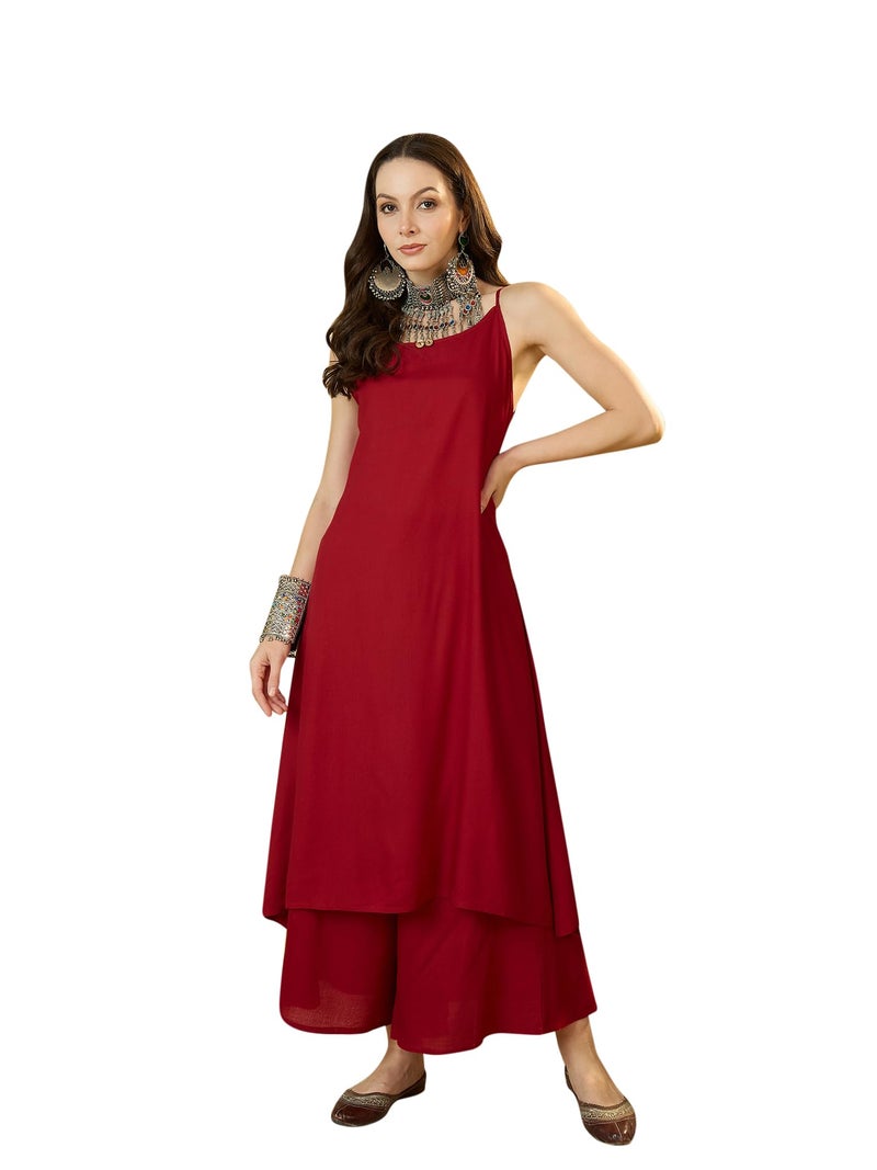 InWeave Women Shoulder Straps A-Line Kurta with Palazzos - Image 1