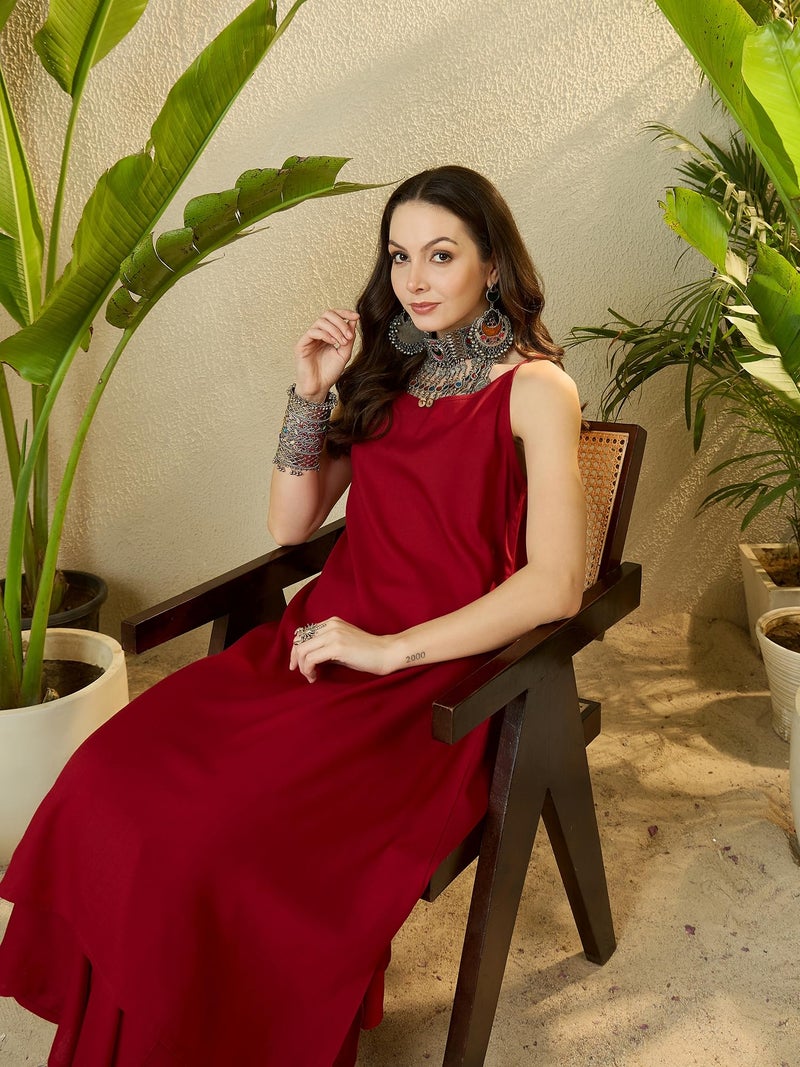 InWeave Women Shoulder Straps A-Line Kurta with Palazzos - Image 5