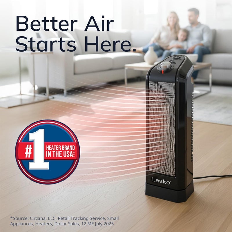 Lasko CT14650 Small Portable 1500W Oscillating Electric Ceramic Space Heater with Manual Thermostat and Overheat Safety Protection for Indoor Home Use - Image 1