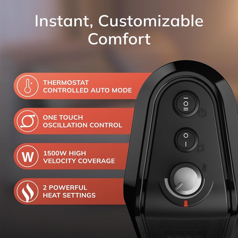 Lasko CT14650 Small Portable 1500W Oscillating Electric Ceramic Space Heater with Manual Thermostat and Overheat Safety Protection for Indoor Home Use - Image 3