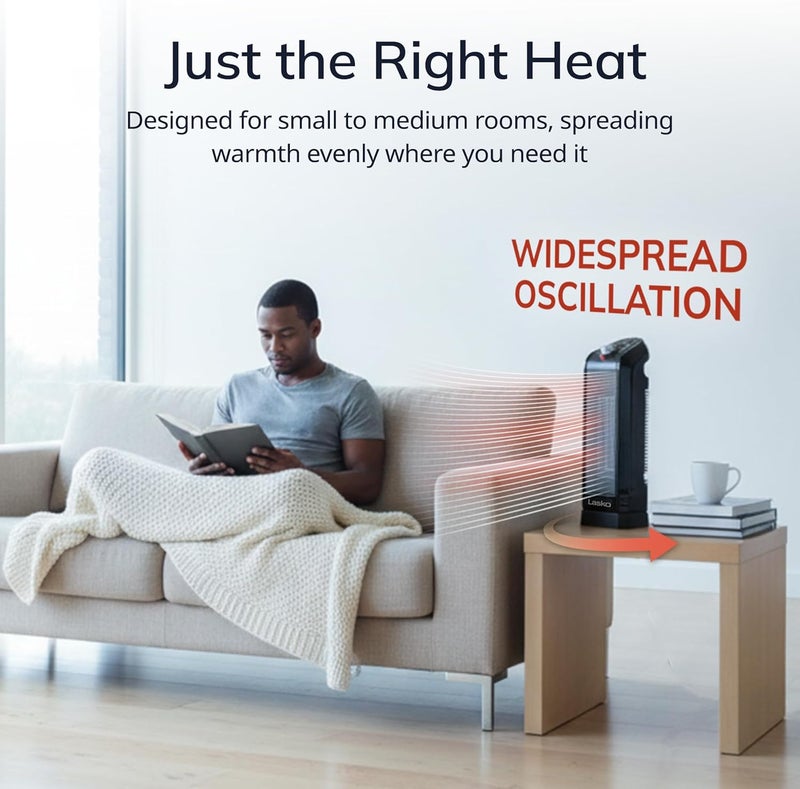 Lasko CT14650 Small Portable 1500W Oscillating Electric Ceramic Space Heater with Manual Thermostat and Overheat Safety Protection for Indoor Home Use - Image 2