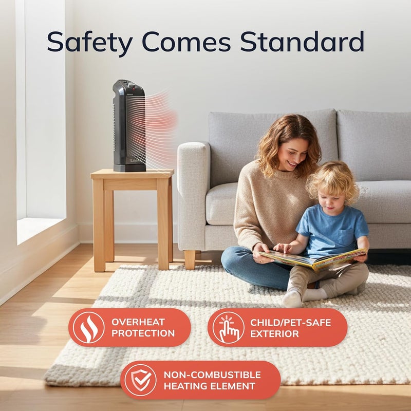 Lasko CT14650 Small Portable 1500W Oscillating Electric Ceramic Space Heater with Manual Thermostat and Overheat Safety Protection for Indoor Home Use - Image 4