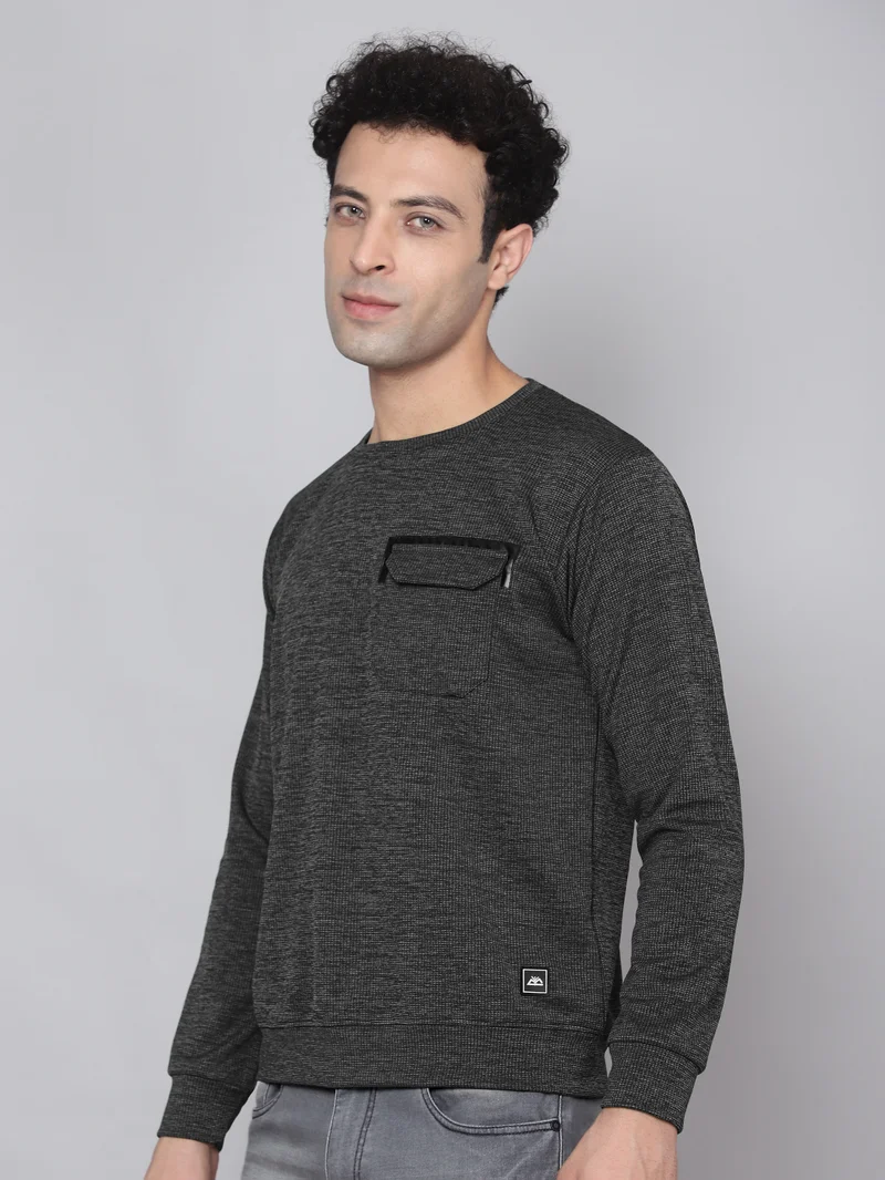 Beyoung Dark Charcoal Grey Box Knitted Men Sweatshirts