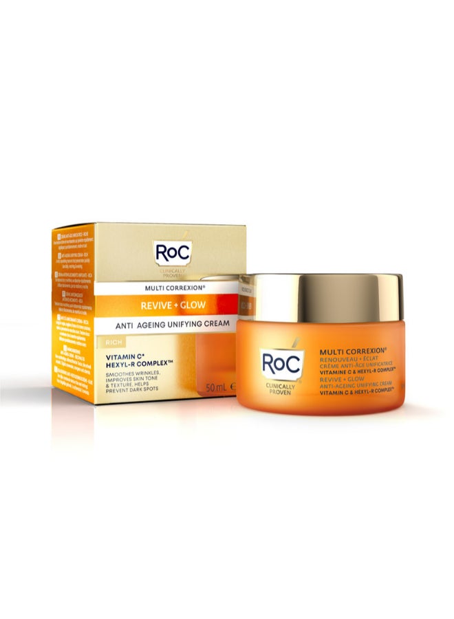 RoC MULTI CORREXION REVIVE + GLOW ANTI-AGEING UNIFYING CREAM RICH 50ML  - Image 2