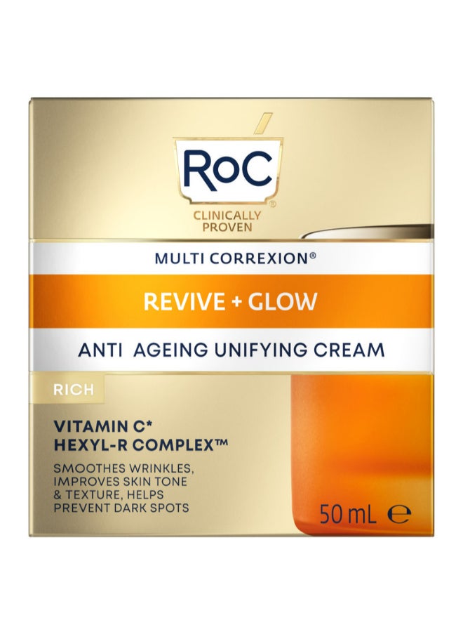 RoC MULTI CORREXION REVIVE + GLOW ANTI-AGEING UNIFYING CREAM RICH 50ML  - Image 3