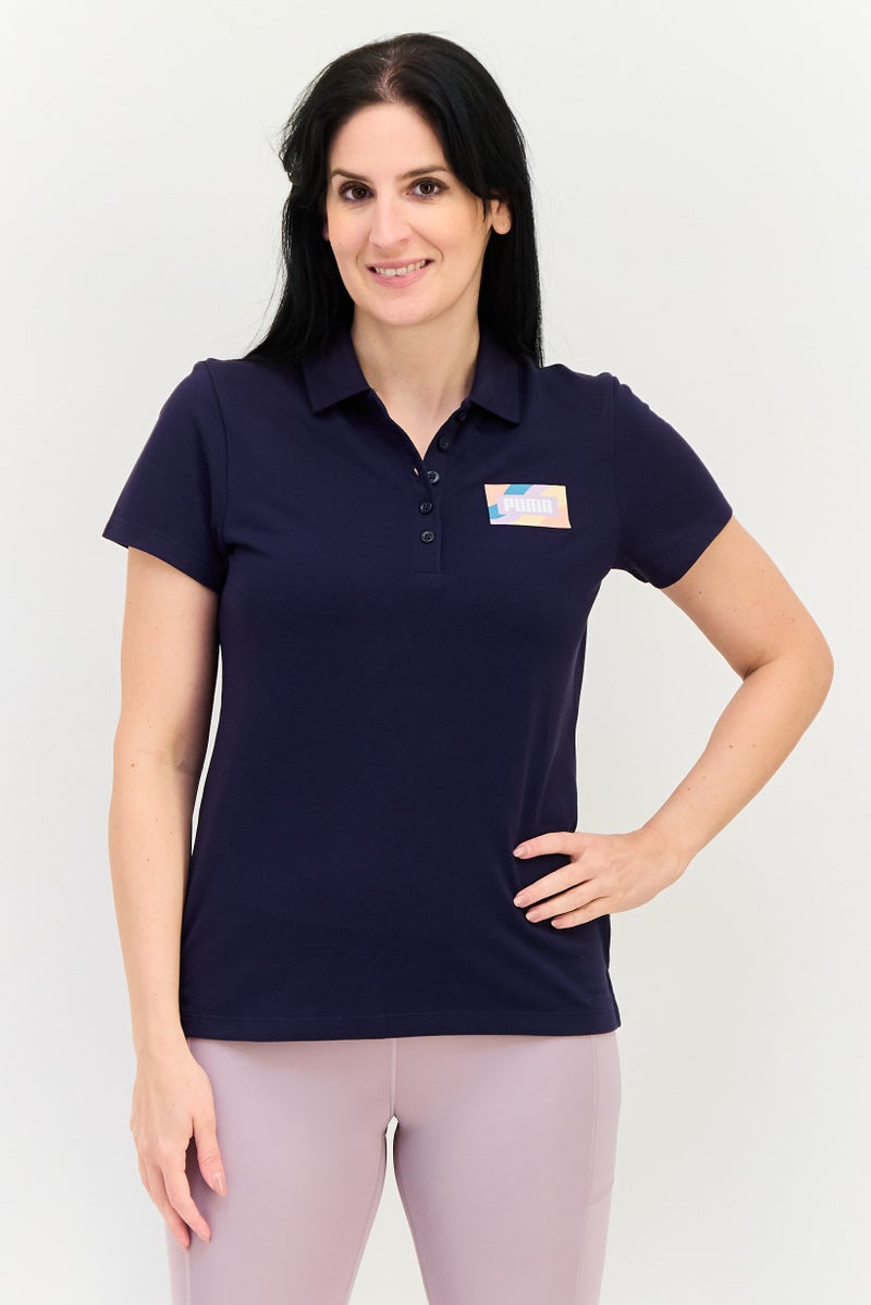 PUMA تي شيرت بولو نسائي بقصة عادية بأكمام قصيرة، أزرق داكن - Image 1