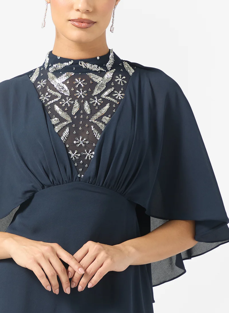 Frock and Frill Mesh Detailed Embellished Dress