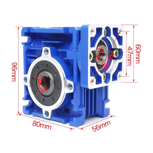 CNCTOPBAOS NMRV030 Worm Gear Reducer Speed Ratio 10:1 Aluminum Alloy Square RV30 NMRV30 Worm Gearbox Speed Reducer for Nema23 Stepper Motor 11mm Input and 14mm Output Shaft - Image 4