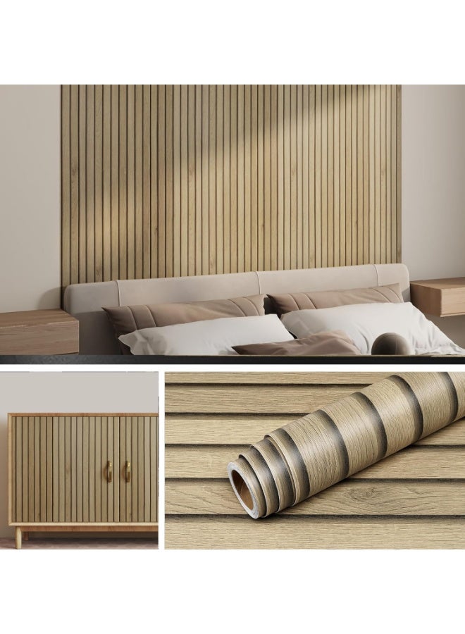 YelaJoy 3D Wood Slat Wall Wallpaper, Modern Accent Wall Panels for Interior Wall Decor, Self Stick Removable Wallpaper Vertical Wood Slats for Wall Contact Paper(45cm×3m) - Image 3
