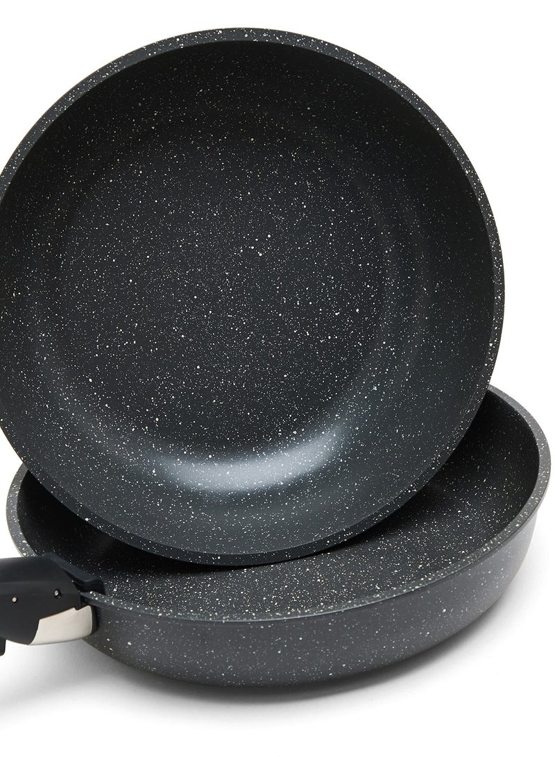CAROTE 10 Piece Detachable Swiss Granite Cookware Set, Non-Stick, 1x20cm Sauce pan with silicone lid, 1x26cm Frypan with silicone lid, 1x24cm Casserole with silicone lid, 1x26cm Deep Frypan, 1x20cm fridge lid, 2 handles, Black color - Image 2